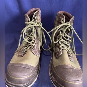 Orvis Mens 11 Wading Boots Green Canvas Felt Sole Fly Fishing Shoes River 2676